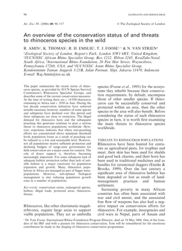 An Overview of the Conservation Status of and Threats to Rhinoceros Species in the Wild