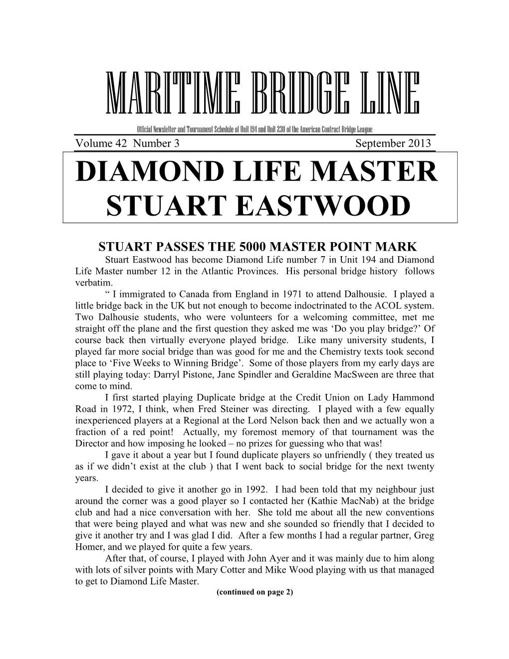 Diamond Life Master Stuart Eastwood