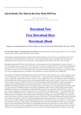 Ziyef (Download Ebook) the Man in the Iron Mask Online
