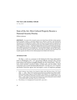 State of the Art: How Cultural Property Became a National-Security Priority Nikita Lalwani Abstract
