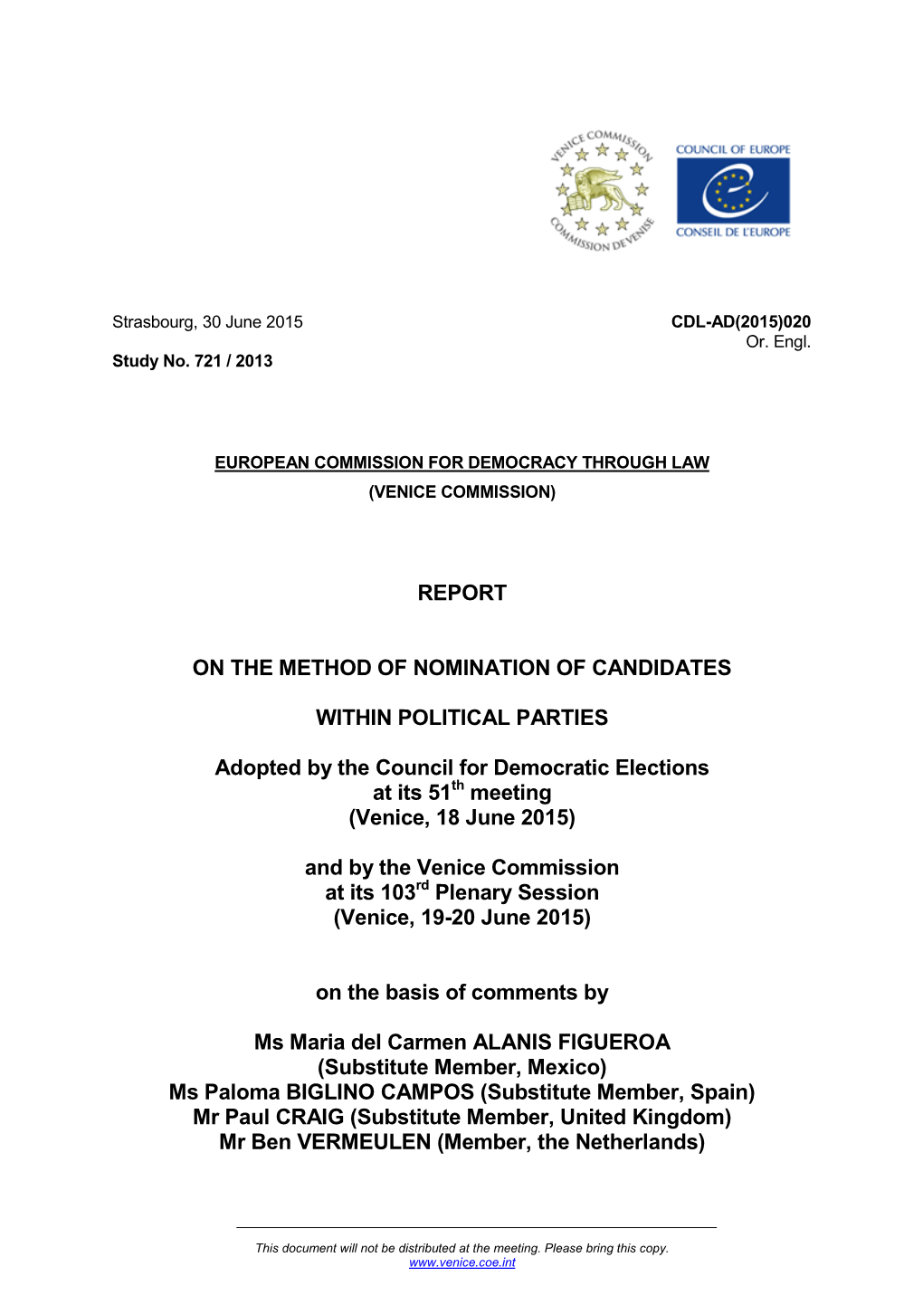 Report on the Method of Nomination of Candidates