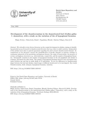 Development of the Chondrocranium in the Domesticated Fowl (Gallus Gallus F