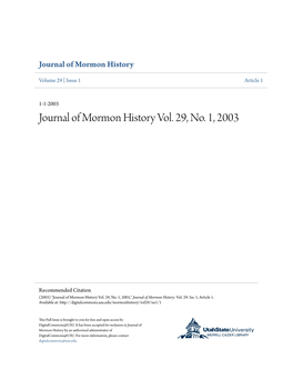 Journal of Mormon History Vol. 29, No. 1, 2003
