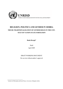 Religion, Politics and Gender in Serbia the Re-Traditionalization of Gender Roles in the Con- Text of Nation-State Formation