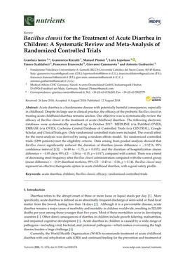Bacillus Clausii for the Treatment of Acute Diarrhea in Children: a Systematic Review and Meta-Analysis of Randomized Controlled Trials