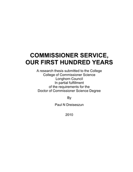Commissioner Service, Our First Hundred Years