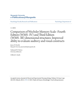 Comparison of Wechsler Memory Scale–Fourth Edition (WMS–IV)