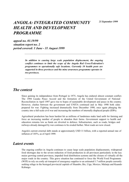 ANGOLA: INTEGRATED COMMUNITY 21 September 1999 HEALTH and DEVELOPMENT PROGRAMME