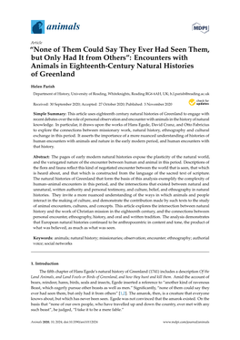 “None of Them Could Say They Ever Had Seen Them, but Only Had It from Others”: Encounters with Animals in Eighteenth-Century Natural Histories of Greenland