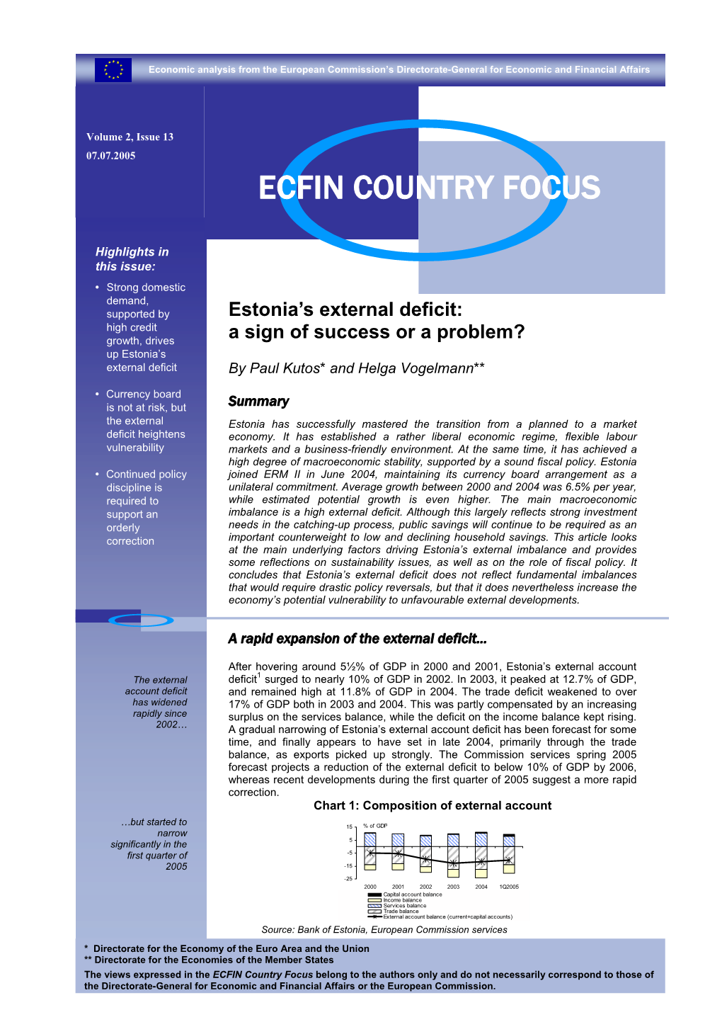 Country Focus. Estonia's External Deficit