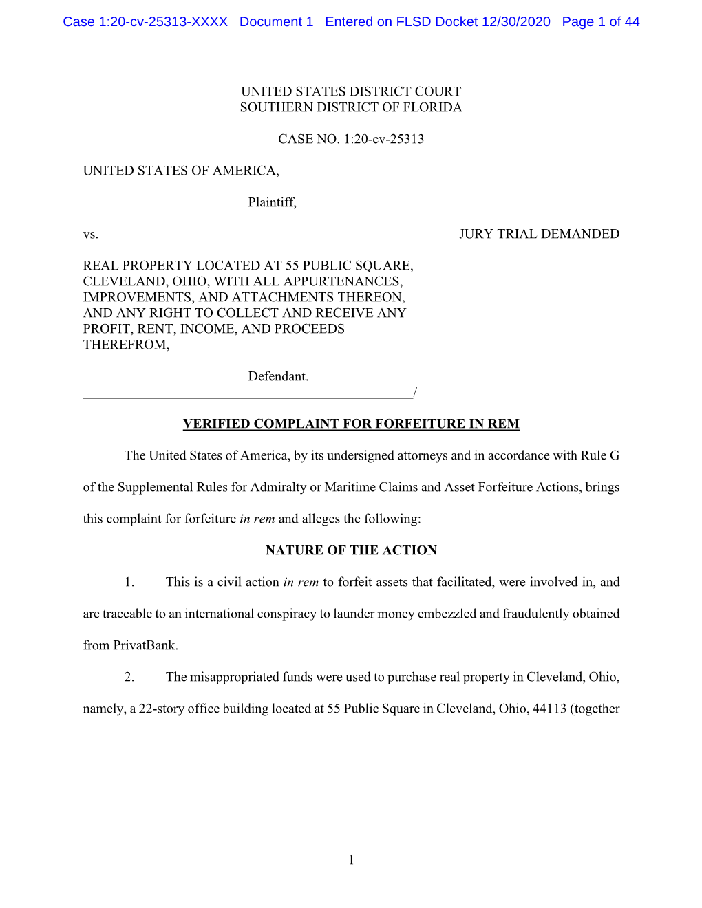 Case 1:20-Cv-25313-XXXX Document 1 Entered on FLSD Docket 12/30/2020 Page 1 of 44