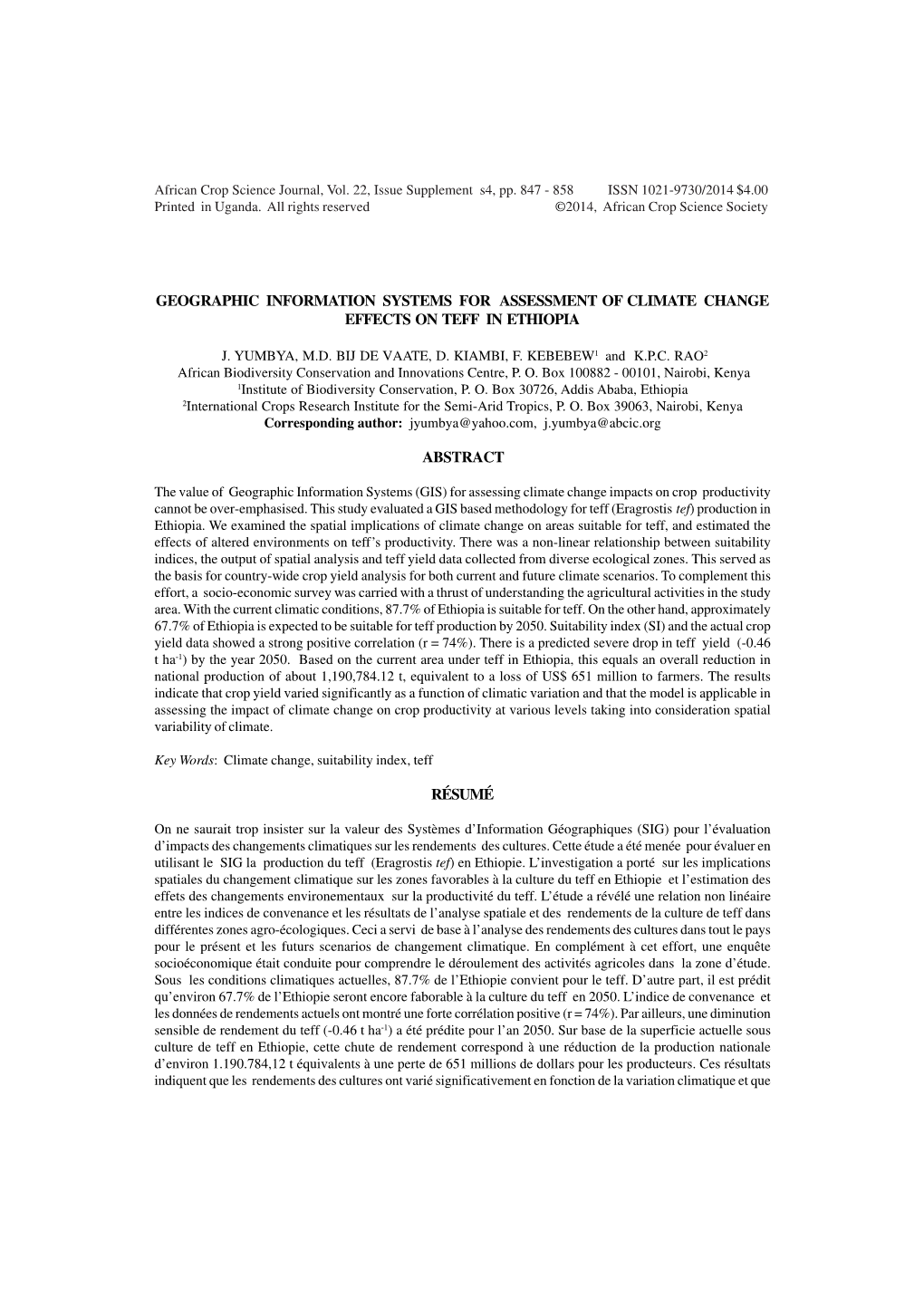 Geographic Information Systems for Assessment of Climate Change Effects on Teff in Ethiopia