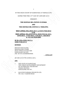 1 in the High Court of Karnataka at Bengaluru Dated This the 14Th Day of January 2015 :Present: the Hon'ble Mr.Justice N.Kumar A