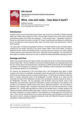 Wine, Vine and Rocks – How Does It Work? Mathieu Lacorde MAIG, Msc
