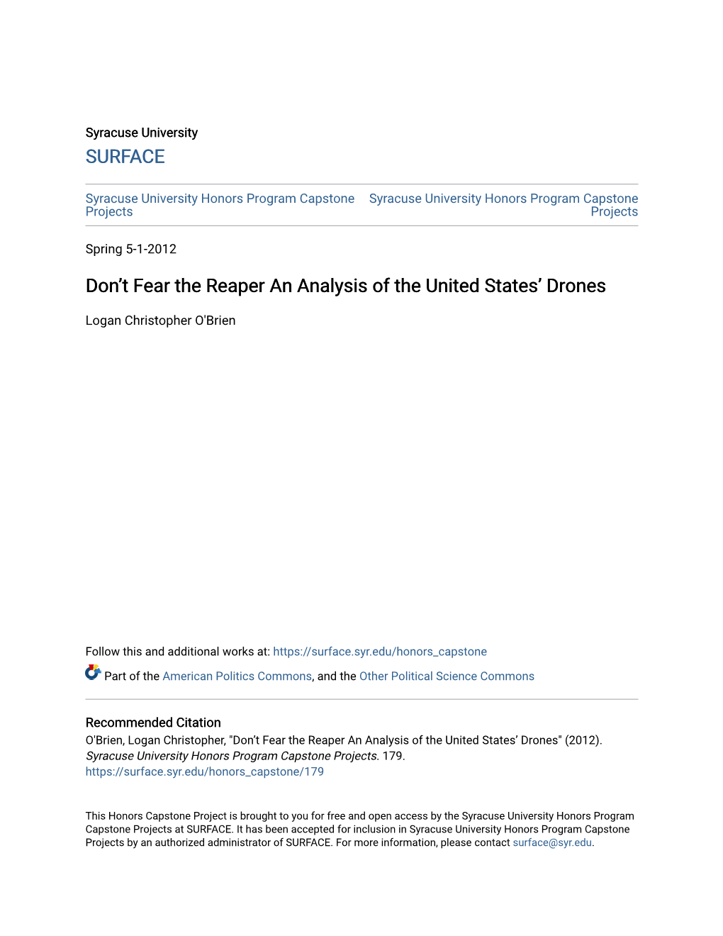 Donâ•Žt Fear the Reaper an Analysis of the United Statesâ•Ž Drones