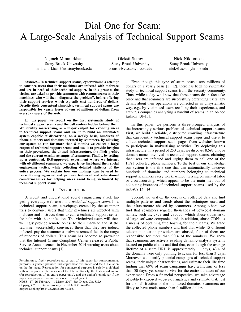 A Large-Scale Analysis of Technical Support Scams