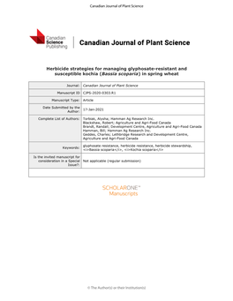 Herbicide Strategies for Managing Glyphosate-Resistant and Susceptible Kochia (Bassia Scoparia) in Spring Wheat