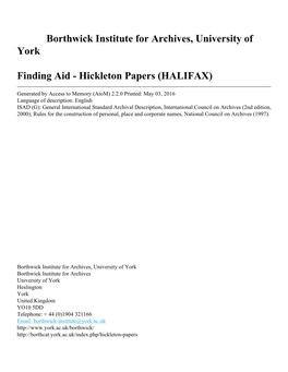 Hickleton Papers (HALIFAX)