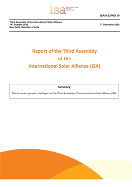 Report of the Third Assembly of the International Solar Alliance (ISA)