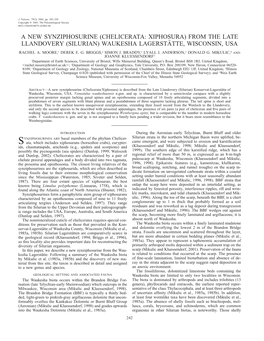 A New Synziphosurine (Chelicerata: Xiphosura) from the Late Llandovery (Silurian) Waukesha Lagerstaè Tte, Wisconsin, Usa