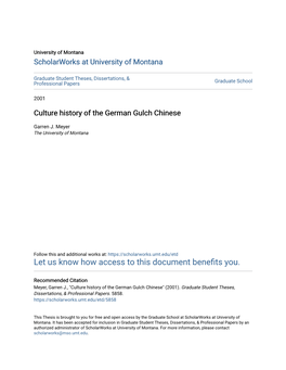 Culture History of the German Gulch Chinese