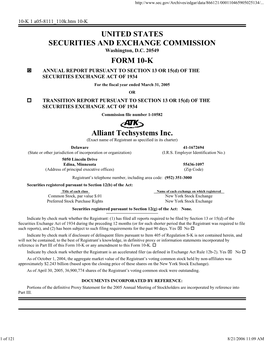 UNITED STATES SECURITIES and EXCHANGE COMMISSION FORM 10-K Alliant Techsystems Inc