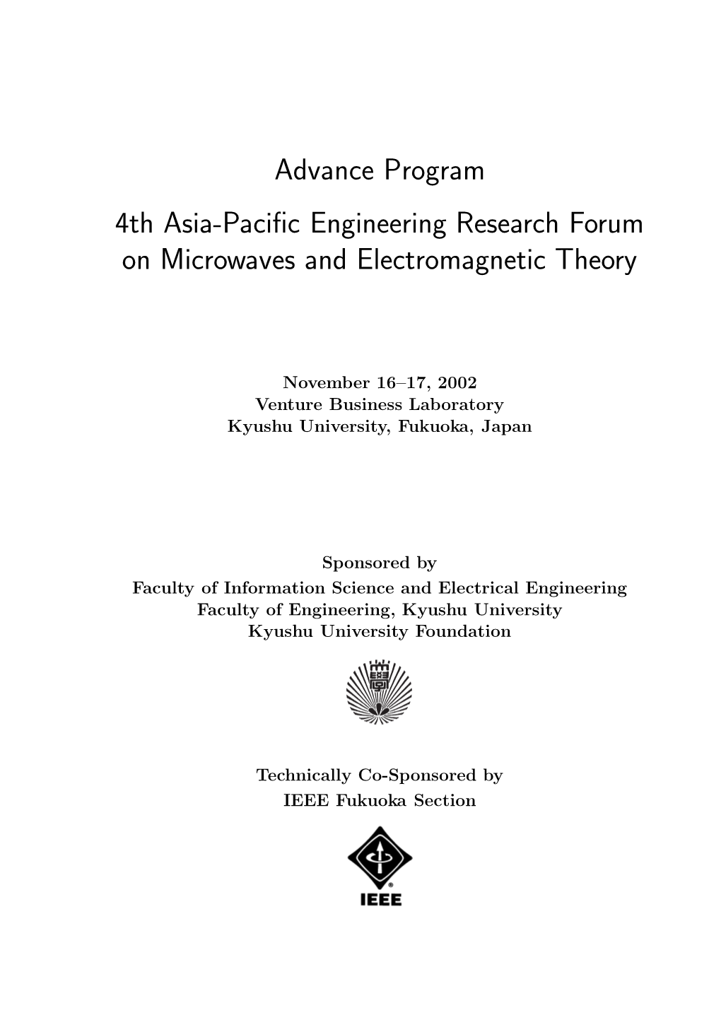 Advance Program 4Th Asia-Pacific Engineering Research Forum On