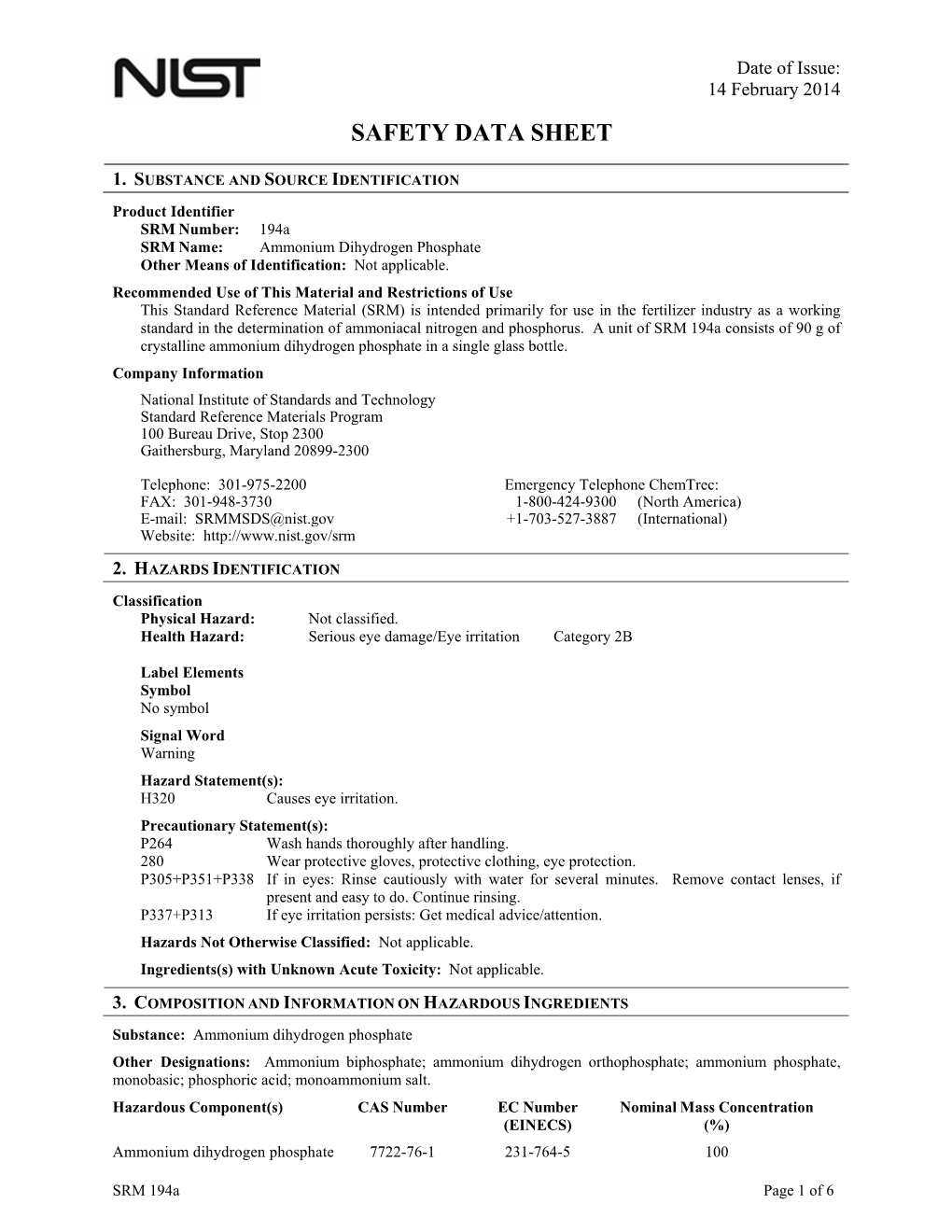 Material Safety Data Sheet