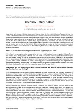 Interview - Mary Kaldor Written by E-International Relations