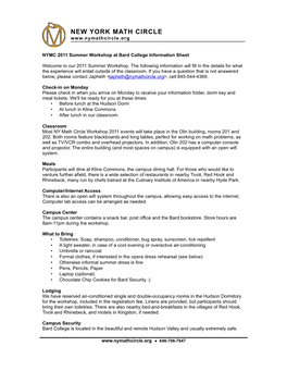 NYMC 2010 Summer Worksheet Info Sheet