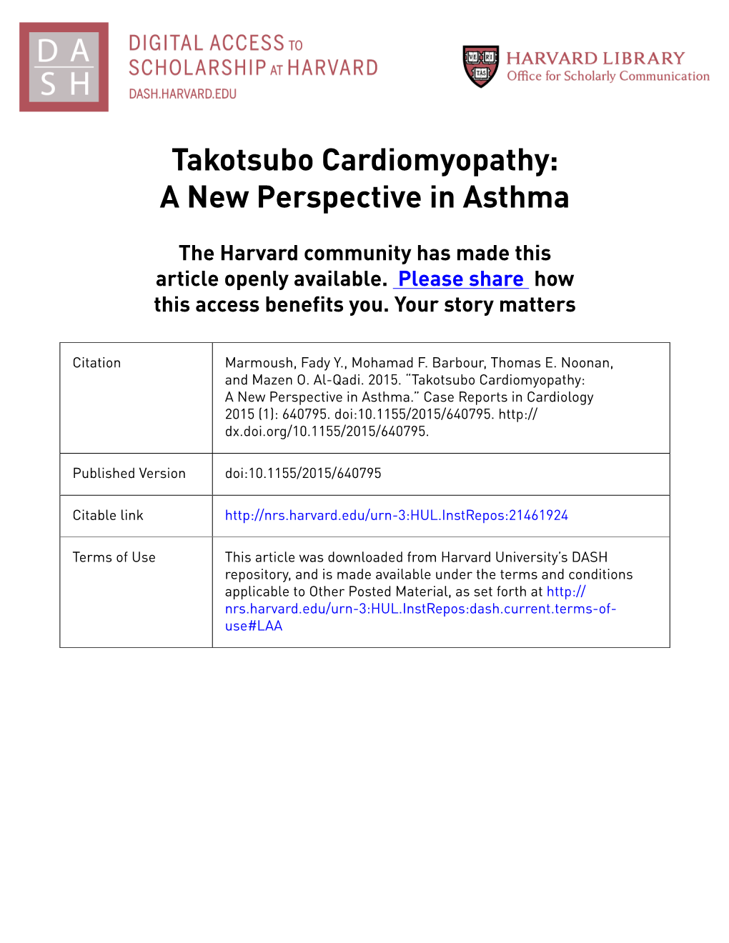 Takotsubo Cardiomyopathy: a New Perspective in Asthma