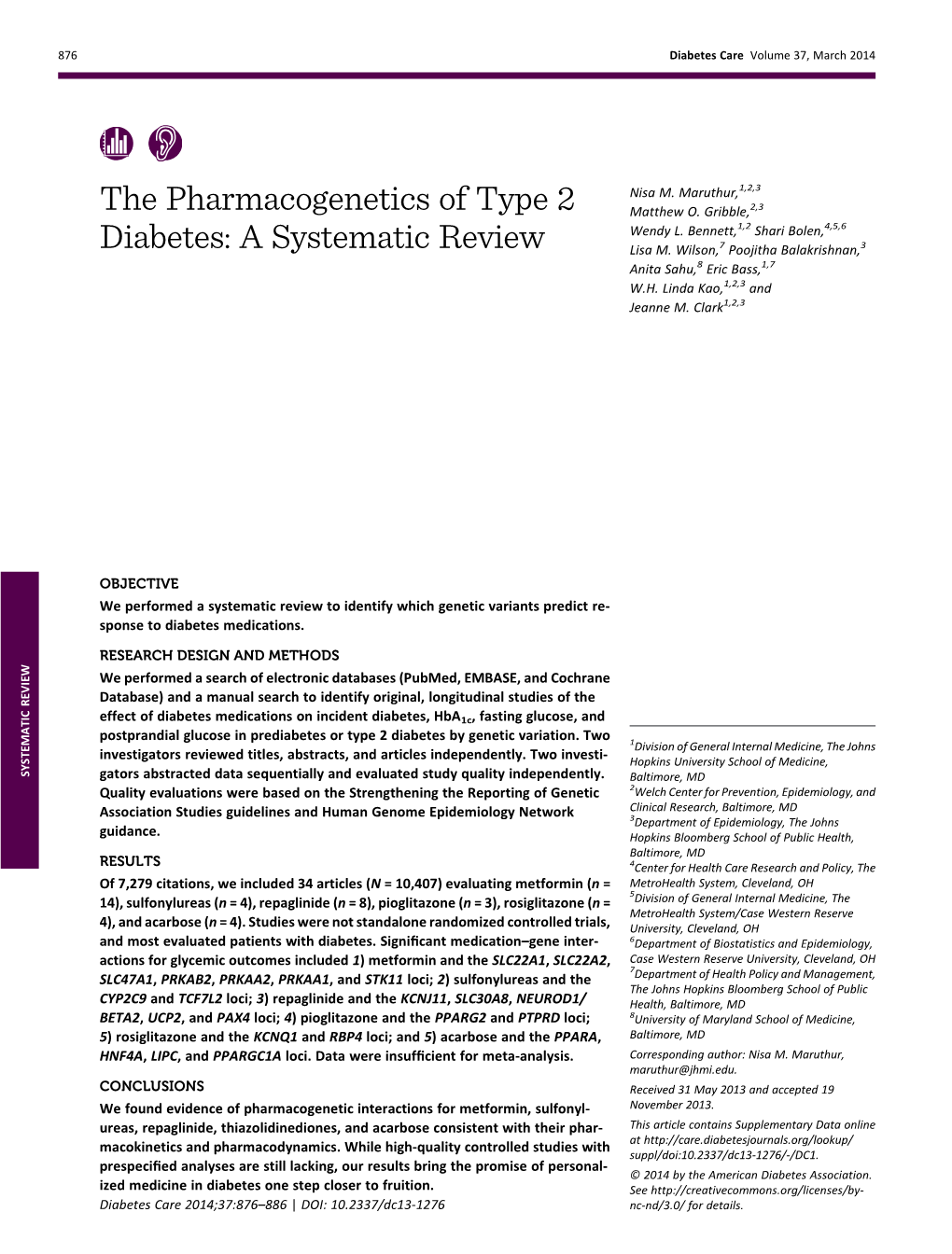 The Pharmacogenetics of Type 2 Diabetes: a Systematic Review