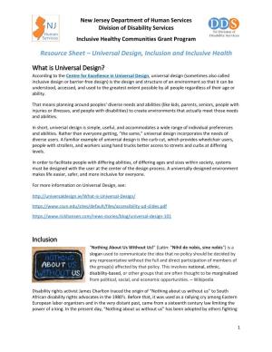 Resource Sheet – Universal Design, Inclusion and Inclusive Health What