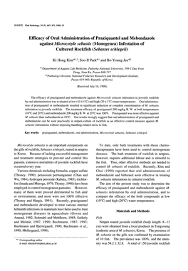 Efficacy of Oral Administration of Praziquantel and Mebendazole Against Microcotyle Sebastis (Monogenea) Infestation of Cultured Rockfish (Sebastes Schlegeli)