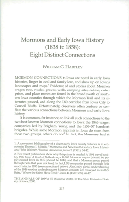 Mormons and Early Iowa History (1838 to 1858): Eight Distinct Connections