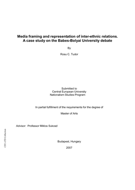 Media Framing and Representation of Inter-Ethnic Relations. a Case Study on the Babes-Bolyai Table Ofcontents V.4