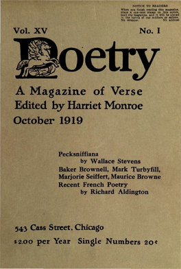 A Magazine of Verse Edited by Harriet Monroe October 1919