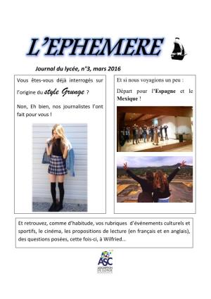 Journal Du Lycée, N°3, Mars 2016