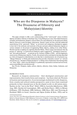 Who Are the Diasporas in Malaysia? the Discourse of Ethnicity and Malay(Sian) Identity