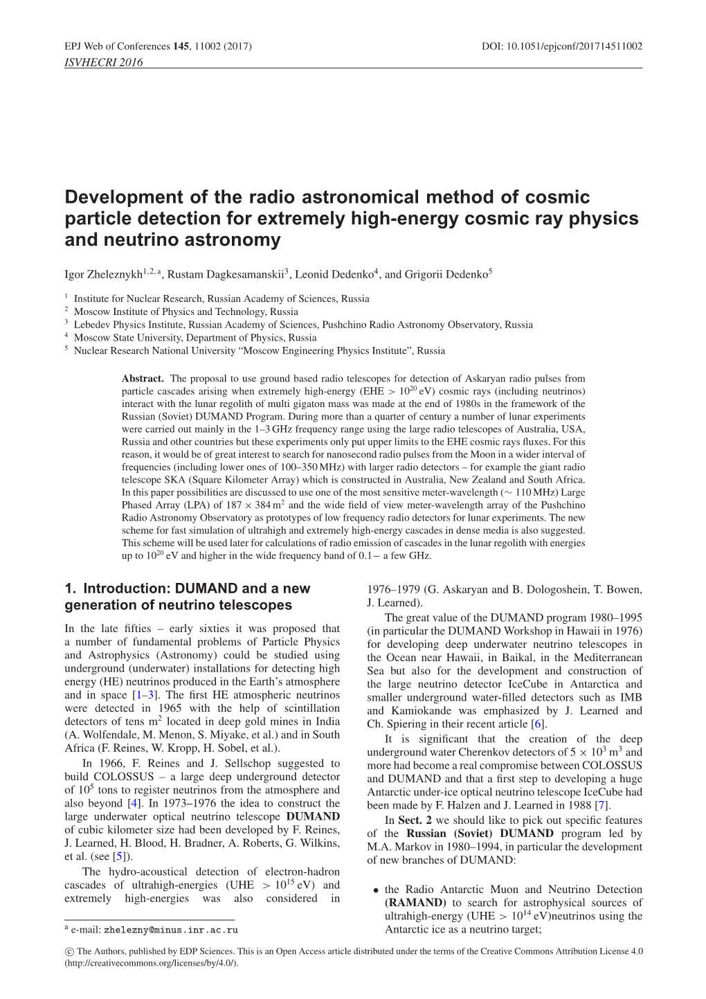 Development of the Radio Astronomical Method of Cosmic Particle Detection for Extremely High-Energy Cosmic Ray Physics and Neutrino Astronomy