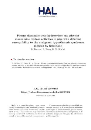 Plasma Dopamine-Beta-Hydroxylase and Platelet Monoamine Oxidase