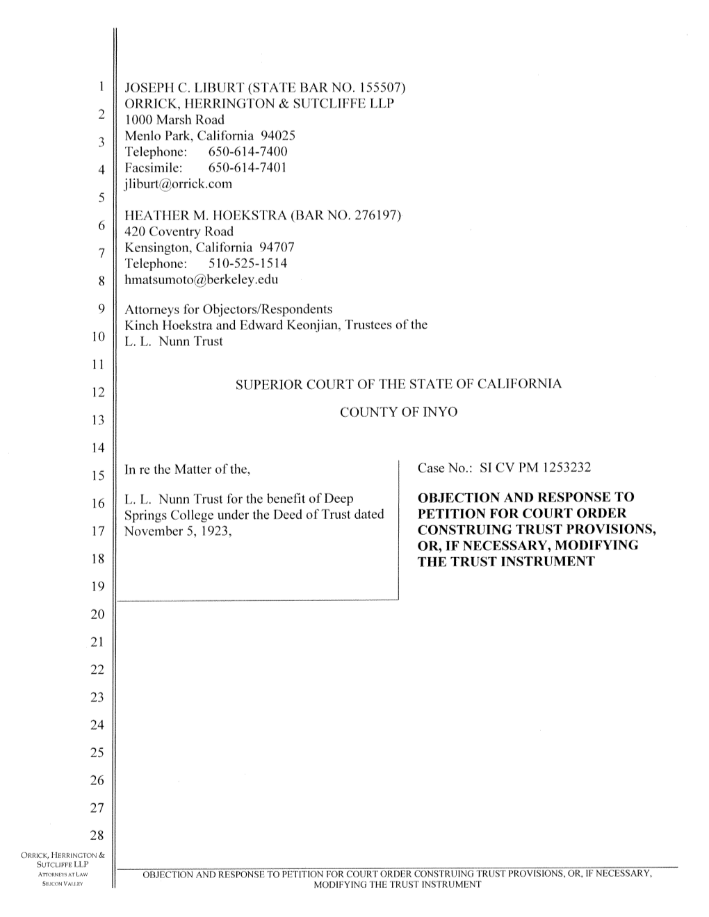 2012-05-09 Respondents Objection and Response to Trust Petition