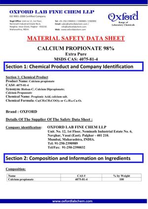 MATERIAL SAFETY DATA SHEET CALCIUM PROPIONATE 98% Extra Pure MSDS CAS: 4075-81-4