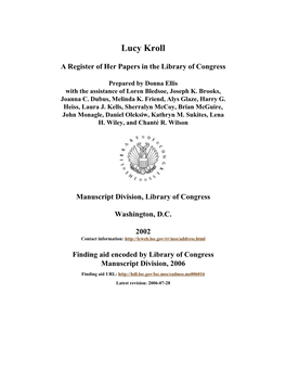 Papers of Lucy Kroll [Finding Aid]. Library of Congress. [PDF Rendered