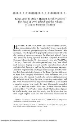 Harriet Beecher Stowe's the Pearl of Orr's Island and the Advent of Maine Summer Tourism