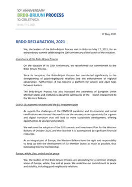 Brdo Declaration, 2021