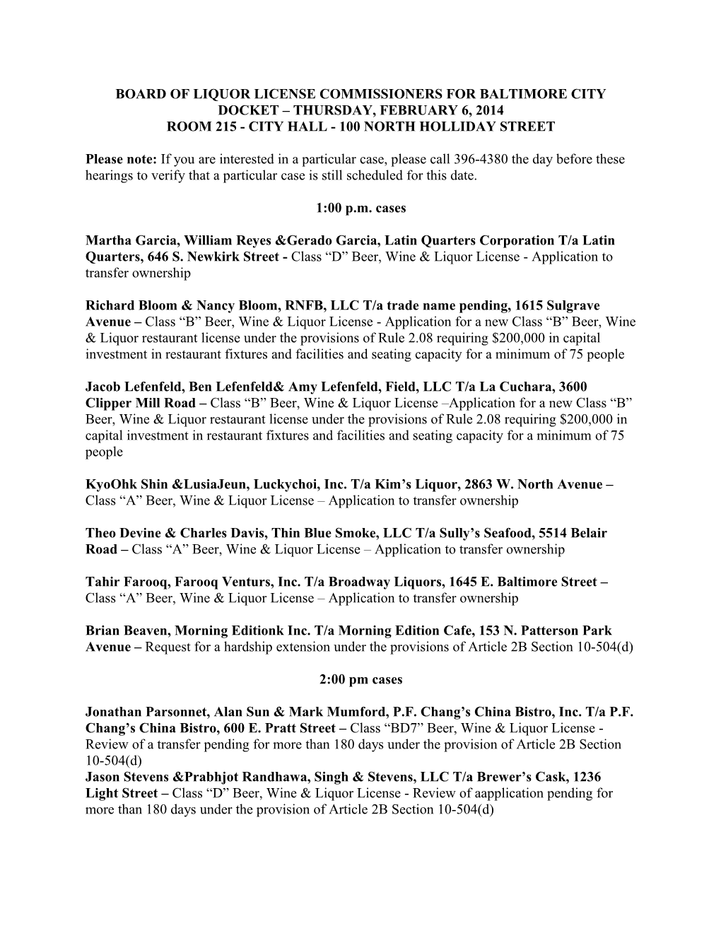 Board Of Liquor License Commissioners For Baltimore City