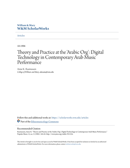 Arabic Org': Digital Technology in Contemporary Arab Music Performance Anne K