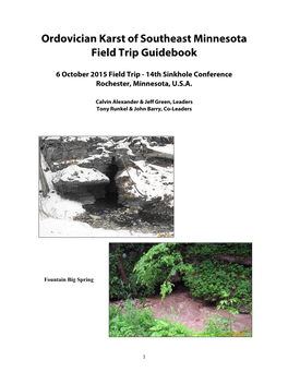 Ordovician Karst of Southeast Minnesota Field Trip Guidebook