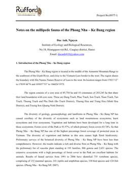 Notes on the Millipede Fauna of the Phong Nha – Ke Bang Region